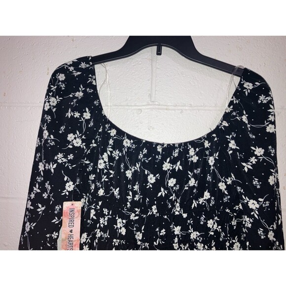 Inspired Hearts Women's Mini Dress Black & White Floral, Long Sleeves, Ruffled L - Picture 4 of 12